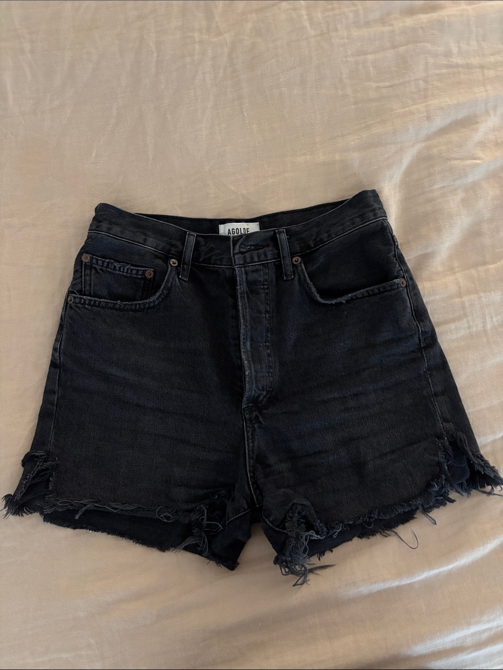 Agolde Dee Black Distressed High-Rise Denim Shorts